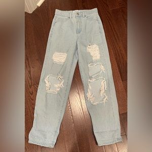 RSQ Baggy Jeans Women's Size 26 Blue Light Wash High Rise Distressed